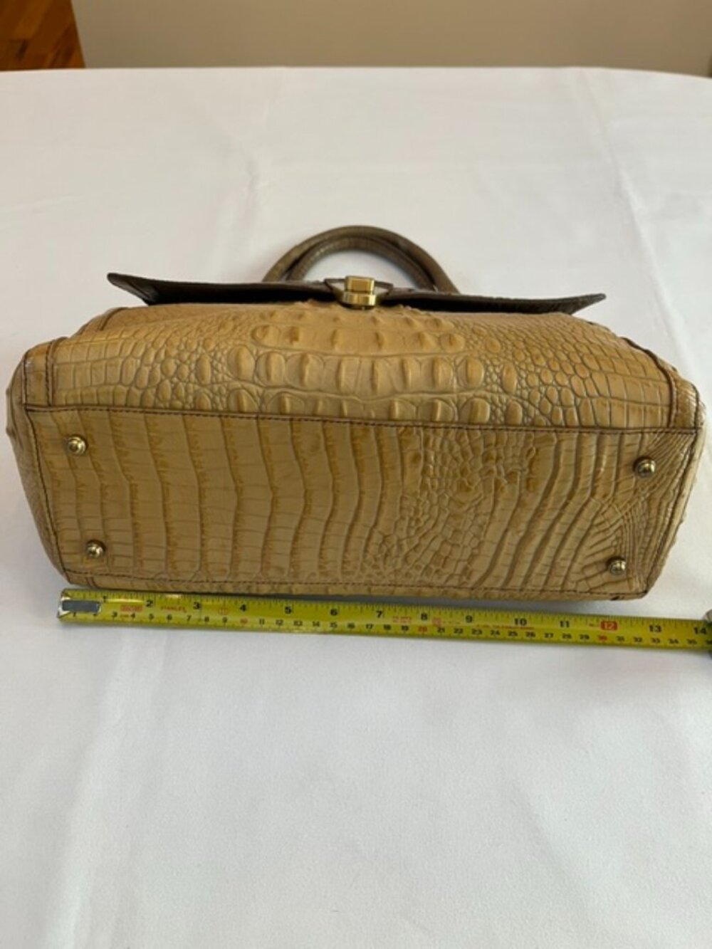 BRAHMIN | Brown and Tan Croc Embossed Leather Handbag Satchel Crossbody-EUC - Picture 12 of 16